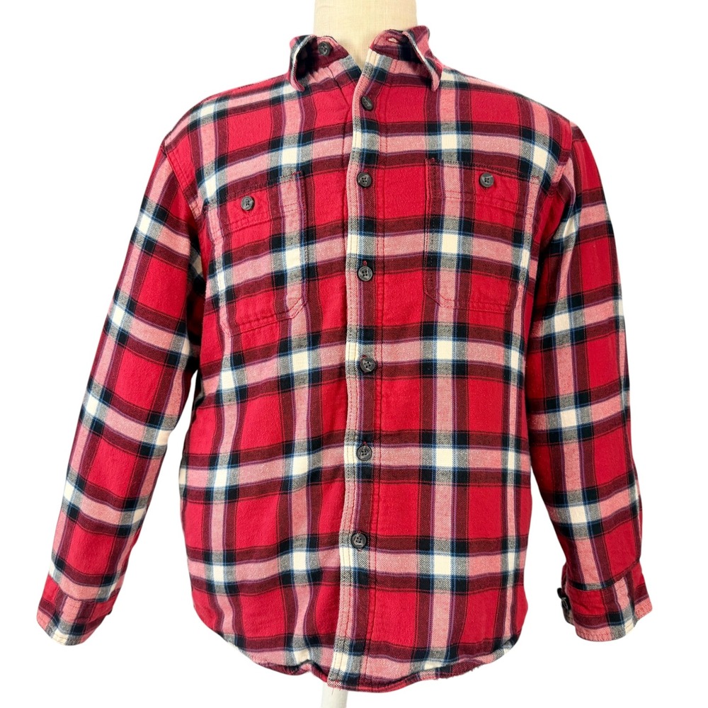 Wrangler Red Plaid Sherpa Lined Flannel Shirt Jacket Button Up Shacket M